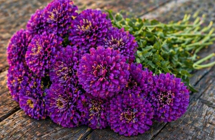 Purple zinnias